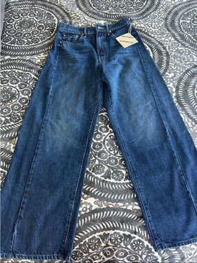 MOTHER Dark Blue High-Rise Wide Leg Jeans